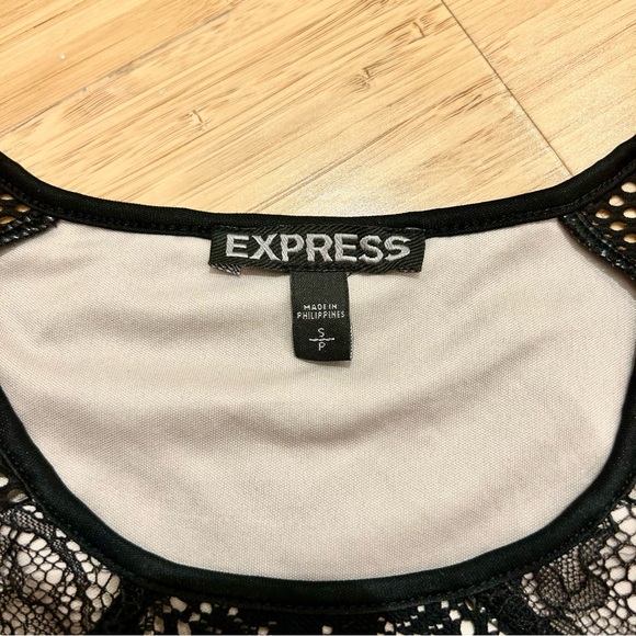Express Black Lace Mesh Long Sleeve Bodycon Mini Dress Size Small Sexy Club Y2K - Picture 7 of 7